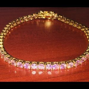 10K SOLID GOLD PINK CRYSTAL TENNIS BRACELET